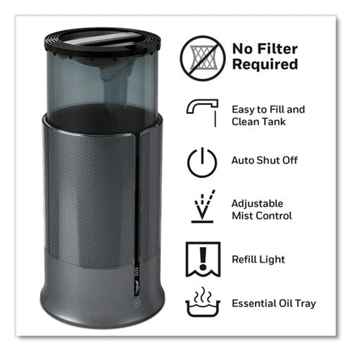 Filter Free Ultrasonic Cool Mist Humidifier, 1.25 Gal, 8.8 X 8.8 X 13.2, Black - Image 2