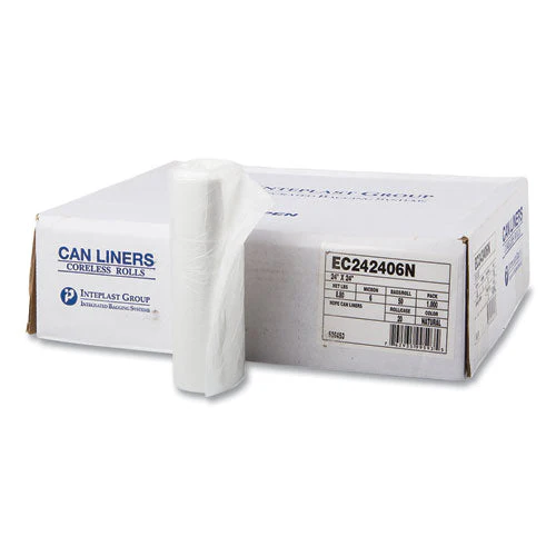 High-density Commercial Can Liners, 10 Gal, 6 Mic, 24" X 24", Natural, 50 Bags/roll, 20 Perforated Rolls/carton - Image 1