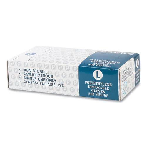 Embossed Polyethylene Disposable Gloves, Large, Powder-free, Clear, 500/box, 4 Boxes/carton - Image 1