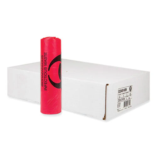 Biohazard High-density Commercial Can Liners, 33 Gal, 13 Mic, 33" X 40", Red, 25 Bags/roll, 20 Interleaved Rolls/carton - Image 2