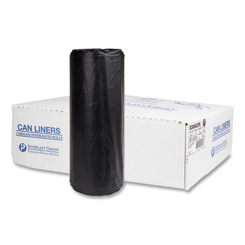 High-density Commercial Can Liners, 60 Gal, 22 Mic, 38" X 60", Black, 25 Bags/roll, 6 Interleaved Rolls/carton - Image 1