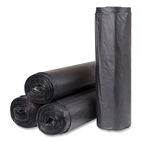 High-density Commercial Can Liners, 60 Gal, 22 Mic, 43" X 48", Black, 25 Bags/roll, 6 Interleaved Rolls/carton - Image 1