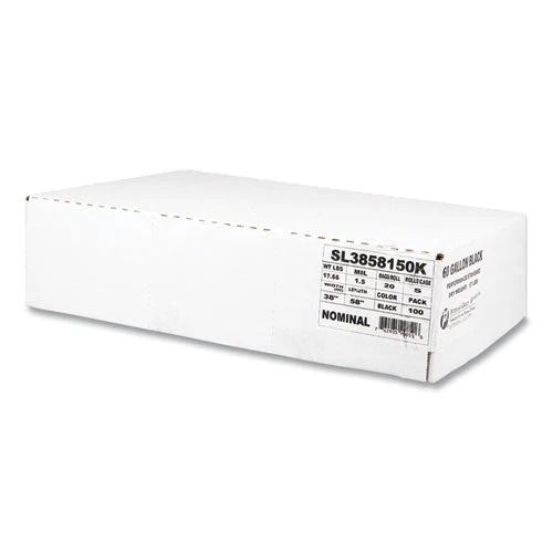 Recycled Low-density Commercial Can Liners, Coreless Interleaved Roll, 60 Gal, 1.5 Mil, 38" X 58", Black, 20/roll, 5 Rolls/ct - Image 1