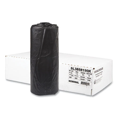 Recycled Low-density Commercial Can Liners, Coreless Interleaved Roll, 60 Gal, 1.5 Mil, 38" X 58", Black, 20/roll, 5 Rolls/ct - Image 2