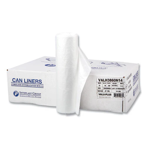 High-density Commercial Can Liners Value Pack, 60 Gal, 12 Mic, 38" X 58", Clear, 25 Bags/roll, 8 Interleaved Rolls/carton - Image 1