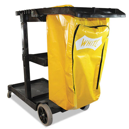 Janitorial Cart, Plastic, 3 Shelves, 1 Bin, 20.5" X 48" X 38", Yellow - Image 1