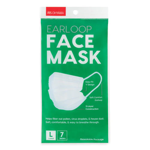 Earloop Disposable Face Mask, 3-ply Non-woven, Large, 7/pack - Image 1