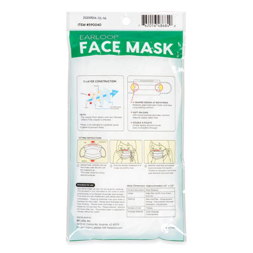 Earloop Disposable Face Mask, 3-ply Non-woven, Large, 7/pack - Image 3