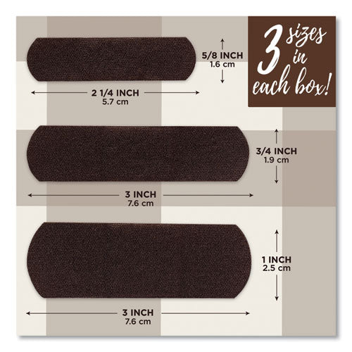 Ourtone Adhesive Bandages, Br65, 2.25 X 0.63; 3 X 0.75; 3 X 1, Deep Brown, 30/pack - Image 2