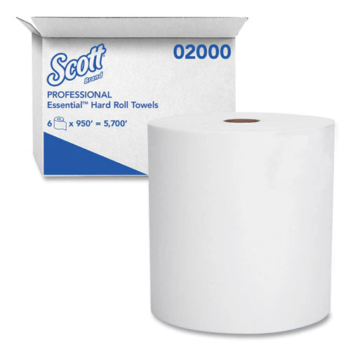 Essential High Capacity Hard Roll Towels For Business, Absorbency Pockets, 1-ply, 8" X 950 Ft, 1.75" Core, White, 6 Rolls/ct - Image 1