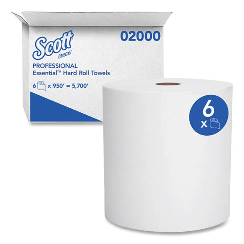 Essential High Capacity Hard Roll Towels For Business, Absorbency Pockets, 1-ply, 8" X 950 Ft, 1.75" Core, White, 6 Rolls/ct - Image 2