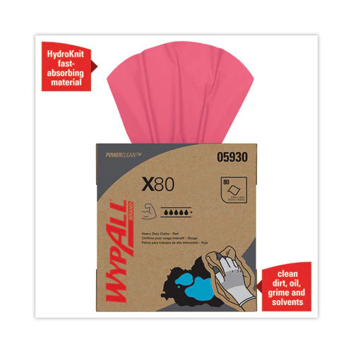 X80 Cloths, Hydroknit, Pop-up Box, 8.34 X 16.8, Red, 80/box, 5 Box/carton - Image 2