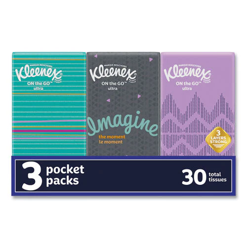 On The Go Packs Facial Tissues, 3-ply, White, 10 Sheets/pouch, 3 Pouches/pack, 36 Packs/carton - Image 1