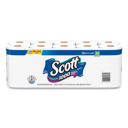 1000 Bathroom Tissue, Septic Safe, 1-ply, White, 1,000 Sheet/roll, 20/pack - Image 1