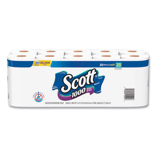 Standard Roll Bathroom Tissue, Septic Safe, 1-ply, White, 1,000 Sheets/roll, 20/pack, 2 Packs/carton - Image 1