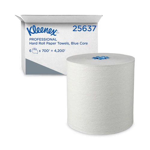 Hard Roll Paper Towels With Premium Absorbency Pockets With Colored Core, Blue Core, 1-ply, 7.5″ X 700 Ft, White, 6 Rolls/ct