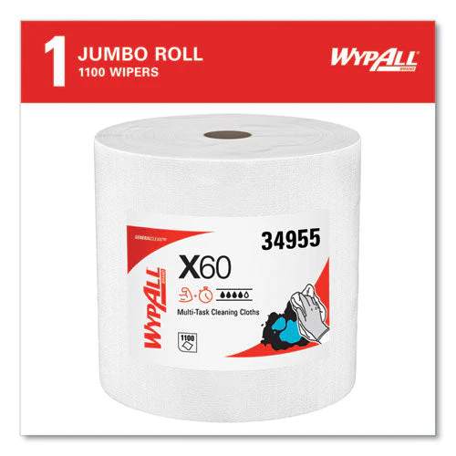 General Clean X60 Cloths, Jumbo Roll, 12.2 X 12.4, White, 1,100/roll - Image 3