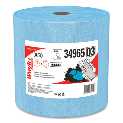 General Clean X60 Cloths, Jumbo Roll, 12.5 X 13.4, Blue, 1,100/roll - Image 1