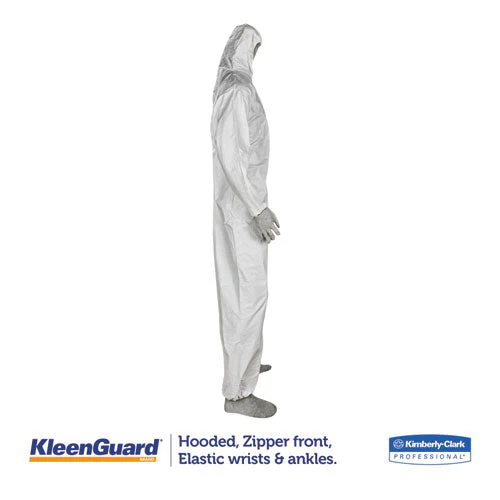 A35 Liquid And Particle Protection Coveralls, Zipper Front, Hooded, Elastic Wrists And Ankles, X-large, White, 25/carton - Image 3