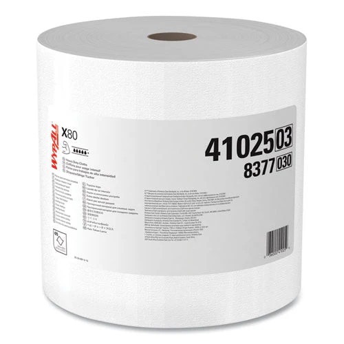 Power Clean X80 Heavy Duty Cloths, Jumbo Roll, 12.4 X 12.2, White, 475/roll - Image 1
