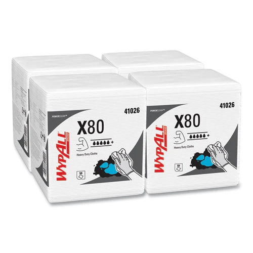 Power Clean X80 Heavy Duty Cloths, 1/4 Fold, 12.5 X 12, White, 50/box, 4 Boxes/carton - Image 1