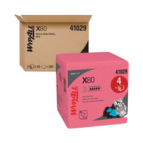 Power Clean X80 Heavy Duty Cloths,, 12.5 X 12, Red, 50/box, 4 Boxes/carton - Image 1
