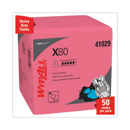 Power Clean X80 Heavy Duty Cloths,, 12.5 X 12, Red, 50/box, 4 Boxes/carton - Image 3