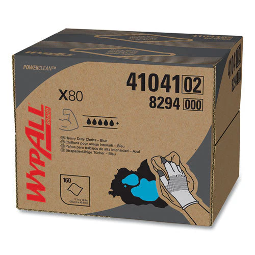 Power Clean X80 Heavy Duty Cloths, 11.1 X 16.8, Blue, 160 Wipers/carton - Image 1