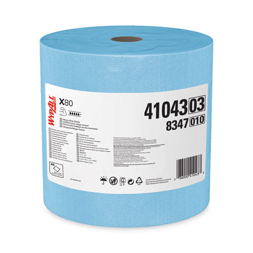 Power Clean X80 Heavy Duty Cloths, Jumbo Roll, 12.4 X 12.2, Blue, 475/roll - Image 1