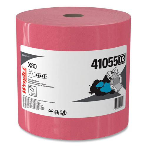 Power Clean X80 Heavy Duty Cloths, Jumbo Roll, 12.4 X 12.2, Red, 475 Wipers/roll - Image 1