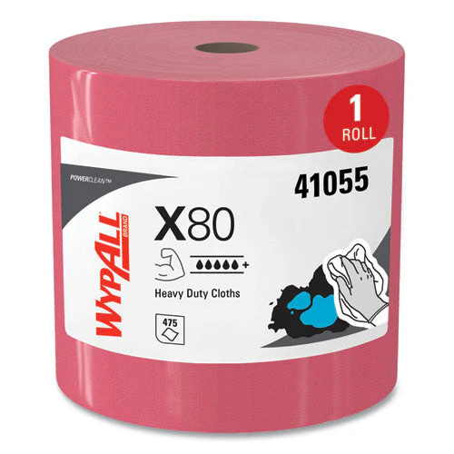 Power Clean X80 Heavy Duty Cloths, Jumbo Roll, 12.4 X 12.2, Red, 475 Wipers/roll - Image 3
