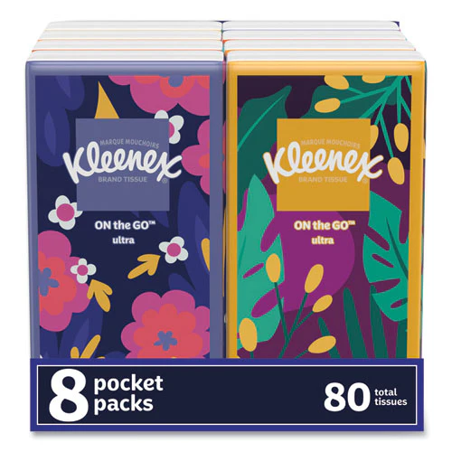 On The Go Packs Facial Tissues, 3-ply, White, 10 Sheets/pouch, 8 Pouches/pack - Image 1