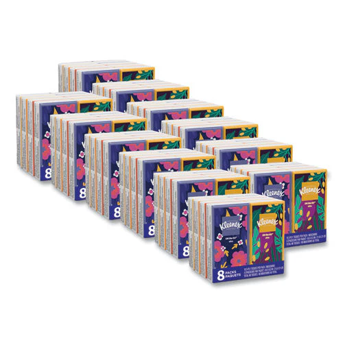 On The Go Packs Facial Tissues, 3-ply, White, 10 Sheets/pouch, 8 Pouches/pack, 12 Packs/carton - Image 1