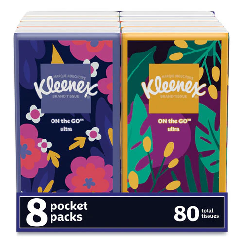 On The Go Packs Facial Tissues, 3-ply, White, 10 Sheets/pouch, 8 Pouches/pack, 12 Packs/carton - Image 2