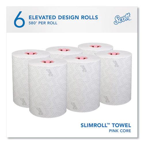 Slimroll Towels, 1-ply, 8" X 580 Ft, White/pink Core, Traditional Business, 6 Rolls/carton - Image 2