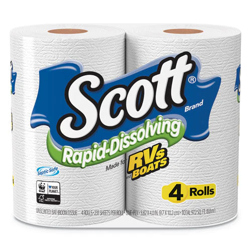 Rapid-dissolving Toilet Paper, Bath Tissue, Septic Safe, 1-ply, White, 231 Sheets/roll, 4/rolls/pack, 12 Packs/carton - Image 1