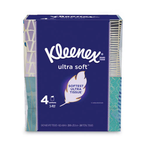 Ultra Soft Facial Tissue, 3-ply, White, 65 Sheets/box, 4 Boxes/pack - Image 1