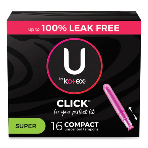 U By Kotex Click Compact Tampons, Super Absorbency, 16/pack, 8 Packs/carton - Image 1