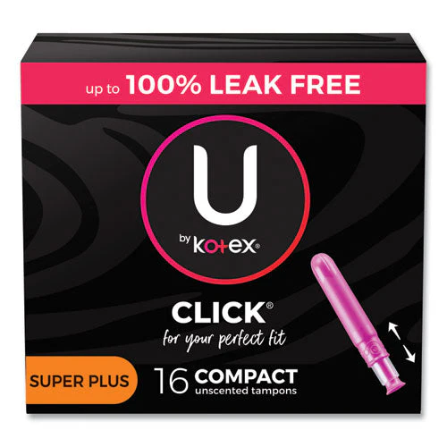 U By Kotex Click Compact Tampons, Super Plus Absorbency, 16/pack, 8 Packs/carton - Image 1