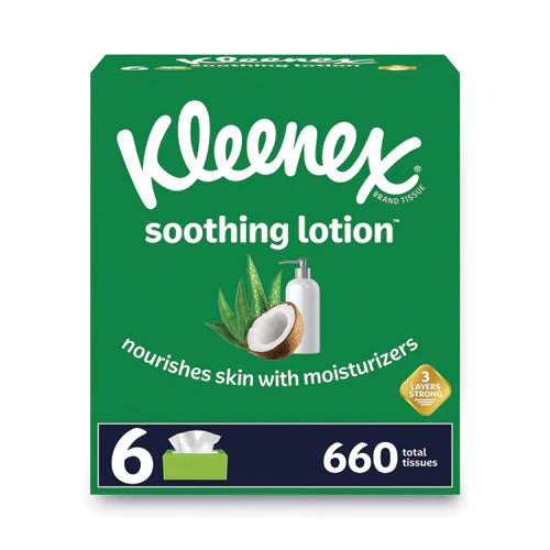 Lotion Facial Tissue, 3-ply, White, 110 Sheets/box, 6 Boxes/pack - Image 1