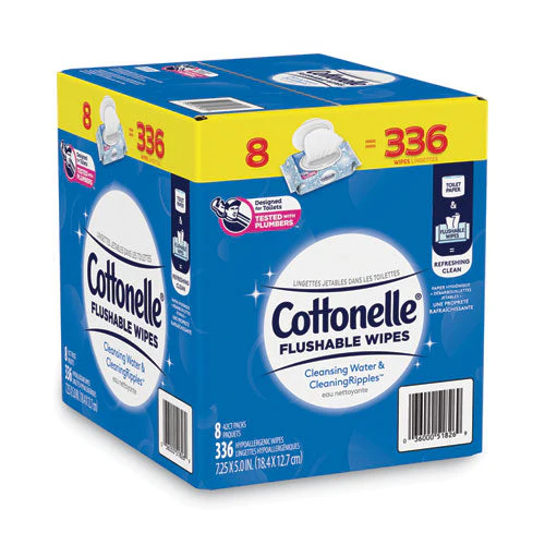Flushable Wet Wipes, Flip-top Pack, 5 X 7.25, White, 42 Sheets/pack, 8 Packs/carton - Image 3
