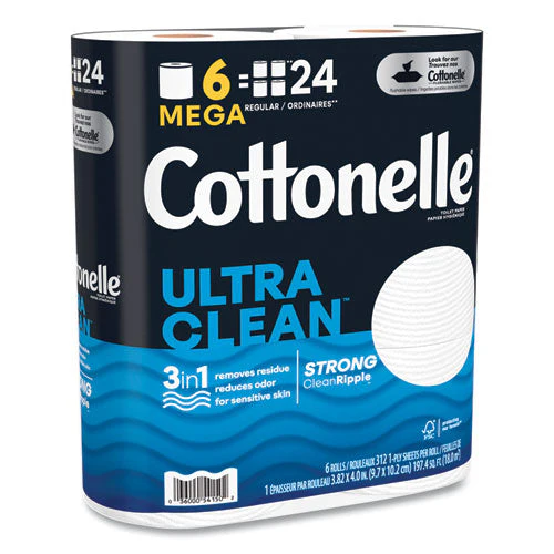 Ultra Cleancare Toilet Paper, Strong Tissue, Mega Rolls, Septic Safe, 1-ply, White, 284/roll, 6 Rolls/pack, 36 Rolls/carton - Image 1