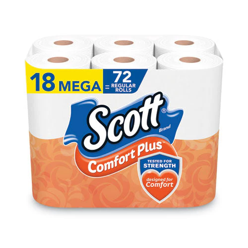 Comfortplus Toilet Paper, Mega Roll, Septic Safe, 1-ply, White, 425 Sheets/roll, 18 Rolls/pack - Image 1