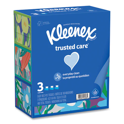 Trusted Care Facial Tissue, 2-ply, White, 160 Sheets/box, 3 Boxes/pack, 12 Packs/carton - Image 1