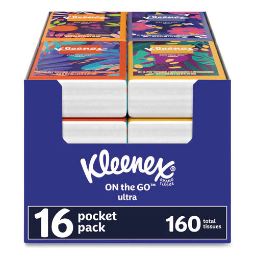 On The Go Packs Facial Tissues, 3-ply, White, 10/pouch, 16 Pouches/pack, 6 Packs/carton - Image 1