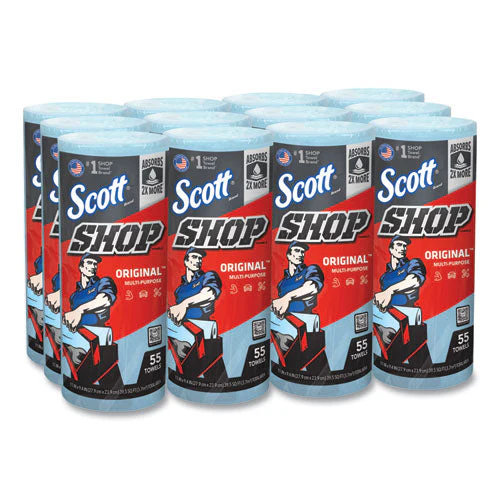 Shop Towels, Standard Roll, 1-ply, 9.4 X 11, Blue, 55/roll, 12 Rolls/carton - Image 1