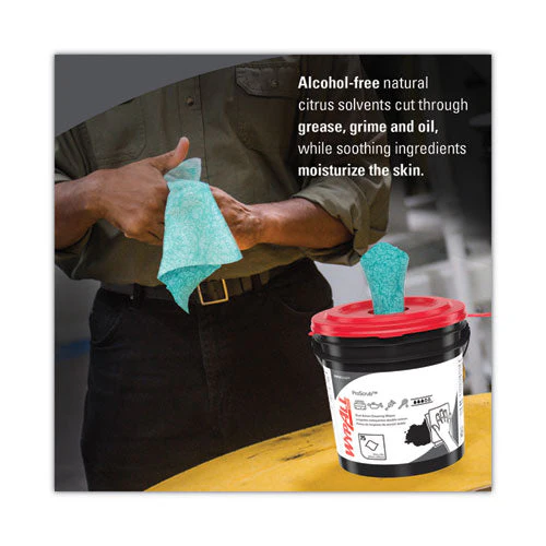 Power Clean Proscrub Pre-saturated Wipes, Cloth, 9.5 X 12, Citrus Scent, Green, 75/bucket - Image 2