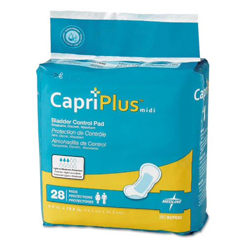 Capri Plus Bladder Control Pads, Extra Plus, 6.5" X 13.5", 28/pack, 6/carton - Image 1