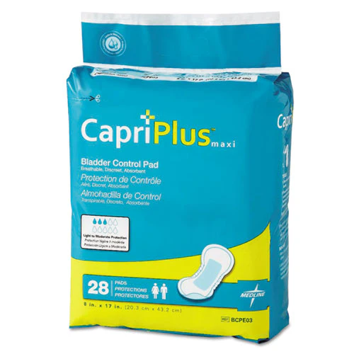 Capri Plus Bladder Control Pads, Ultra Plus, 8" X 17", 28/pack, 6/carton - Image 1