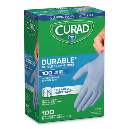 Powder-free Nitrile Exam Gloves, One Size, Blue, 100/box - Image 1